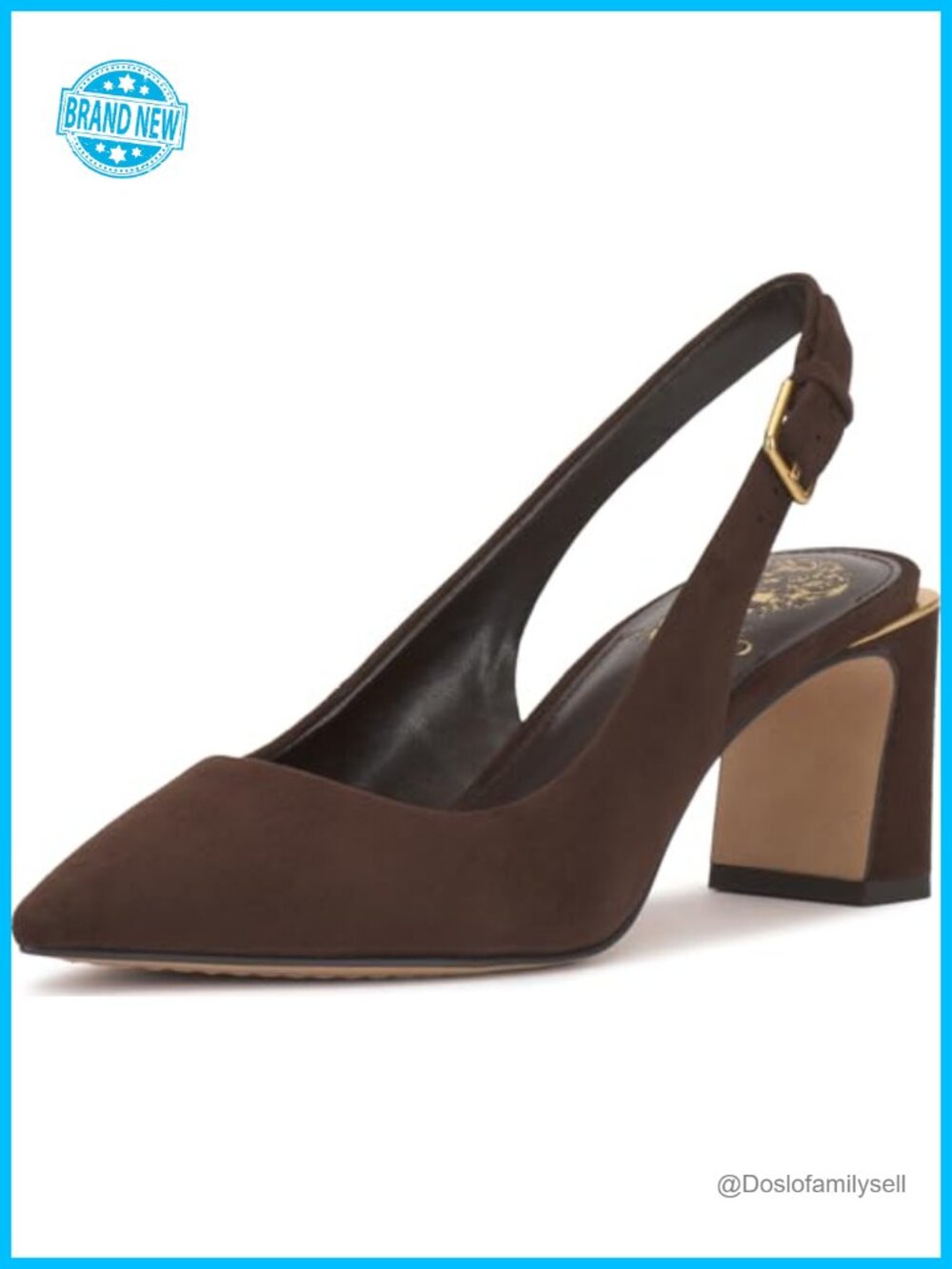 Suede Slingback Pump Pointed Toe Block Heel Padded Footbed